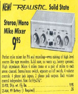 Realistic Stereo/Mono Mic Mixer 1970